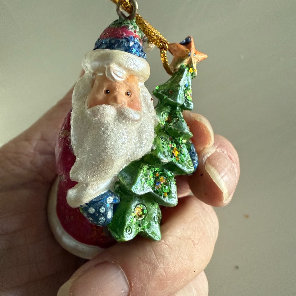 Christmas Santa Ornament with Green Tree 90’s bronner’s michigan 3d multi